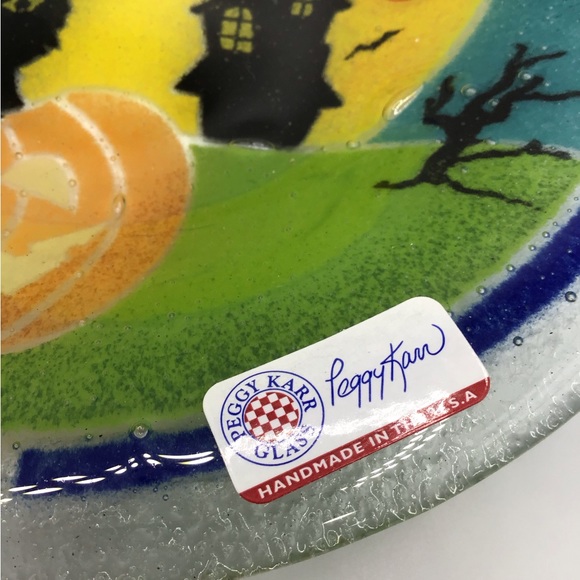 Peggy Karr Glass 10” Round In Halloween Design Serving Platter Handmade - Picture 3 of 7